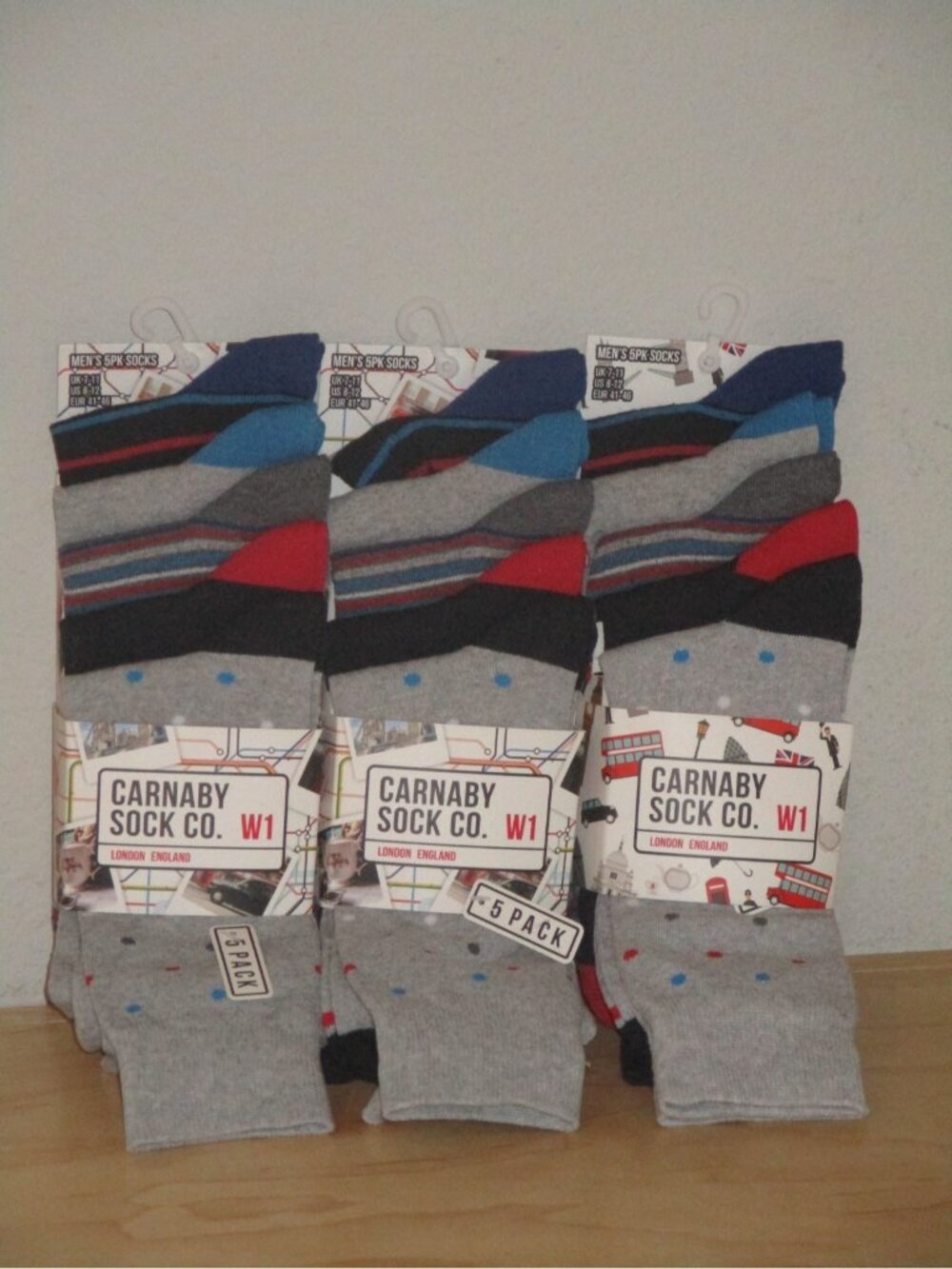 Carnaby Sock Co. W1 -5 Pair Men's Socks US 8-12 Multi Colored Stripes Dots Lot 3